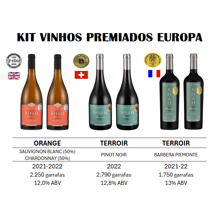 SOZO KIT VINHOS PREMIADOS NA EUROPA - 6 GARRAFAS